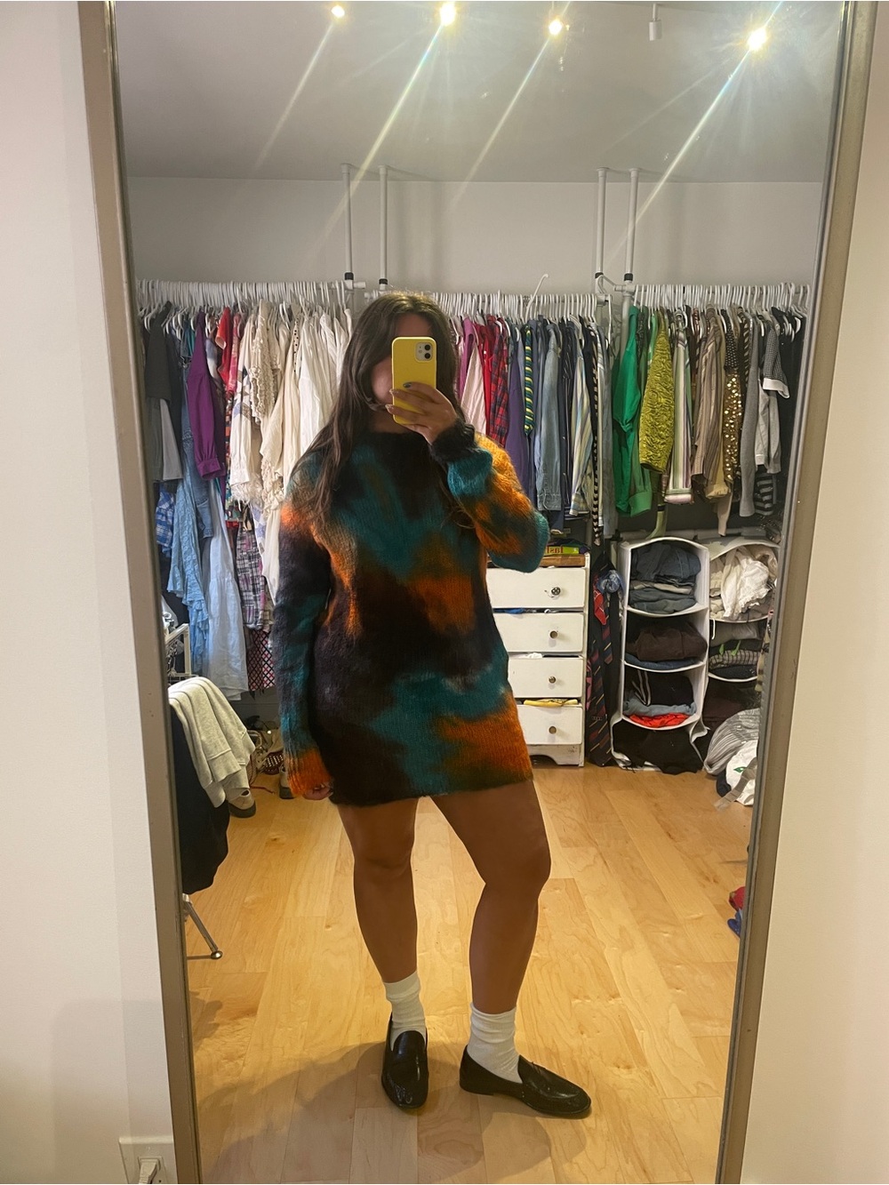 Tie-Dye Mohair Sweater Dress in Teal & Orange - Made in Italy